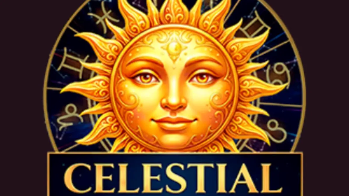 Tampilan visual slot Celestial Revolutions dengan latar belakang rasi bintang dan simbol zodiak.