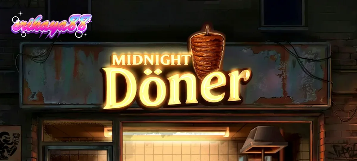 Tampilan visual slot Midnight Doner dengan tema kedai kebab malam hari yang penuh warna.